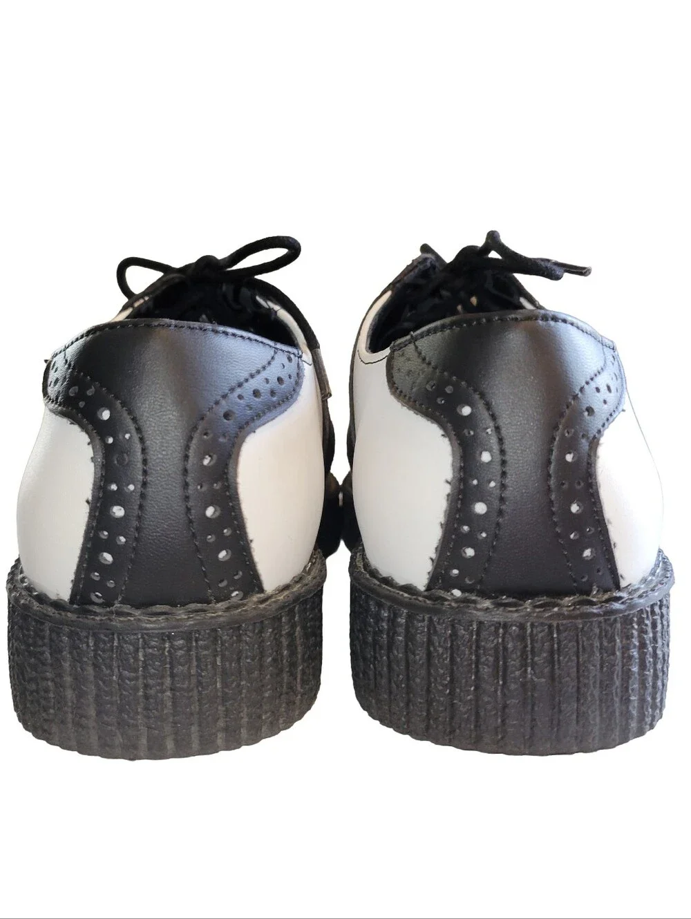 TUK Black/White Retro Saddle Oxford Low Platform Creeper Shoes Sz W8 M6 Like New